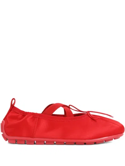 Simone Rocha Satin-finish Ballerina Flats With Pleated Detailing And Bow In Red