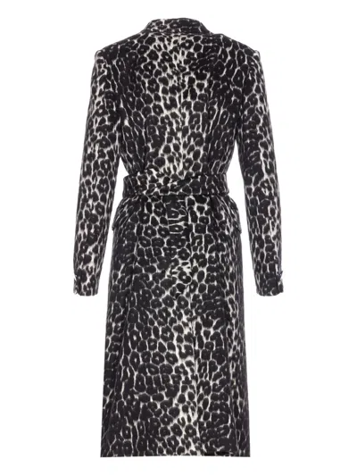 Tagliatore Long Leopard Print Coat With Belted Waist In Animal Print