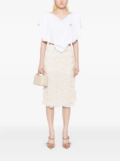 Rokh Scrunched Chiffon Skirt In White