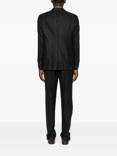 细条纹羊毛混纺西装套装