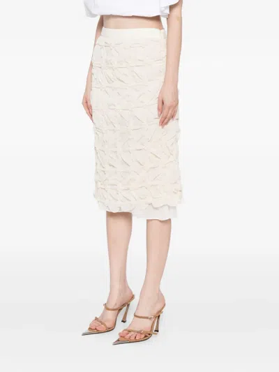 Rokh Scrunched Chiffon Skirt In White