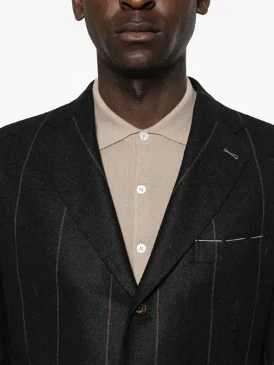 细条纹羊毛混纺西装套装