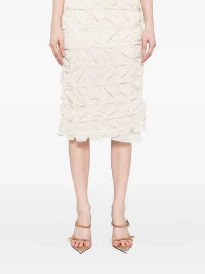 Rokh Scrunched Chiffon Skirt In White