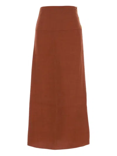 Le Kasha Haifal Button-fastening Linen Maxi Skirt In Brown