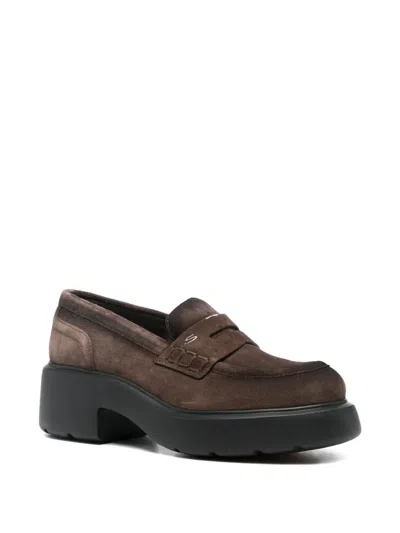Santoni Suede Platform Loafers In Brown