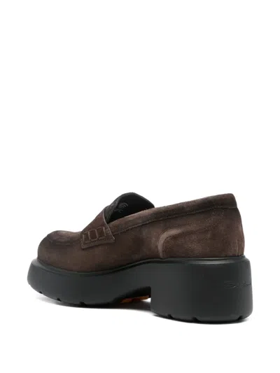 Santoni Suede Platform Loafers In Brown