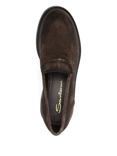 Santoni Suede Platform Loafers In Brown