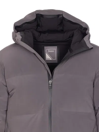 Herno Grey Down Jacket Zip Closure On The Front In Gray