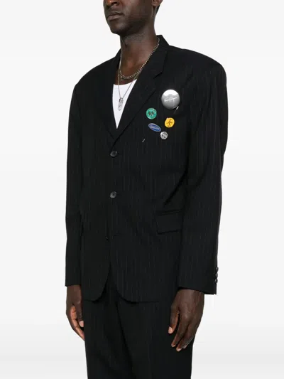 Second / Layer Pinstripe Three-button Blazer In Black