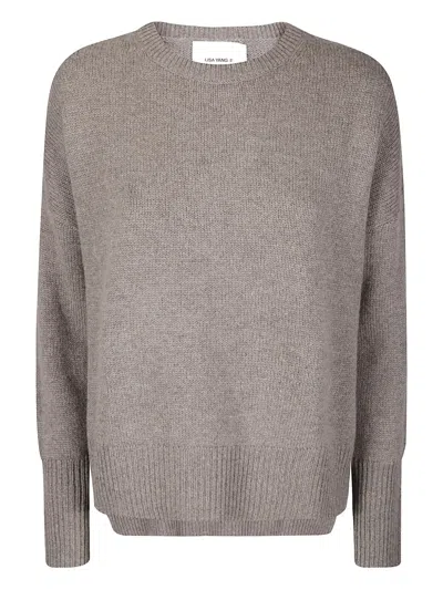 Lisa Yang Cashmere Knit Sweater With Contrast Trim And Oversized Fit In Gray