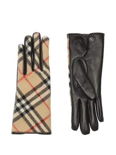 Burberry Check Wool Cashmere Gloves In Neutral