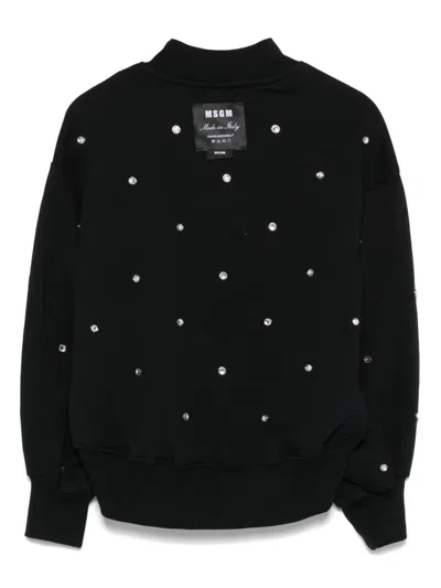 Msgm Crystal-embellished Sweatshirt In Black
