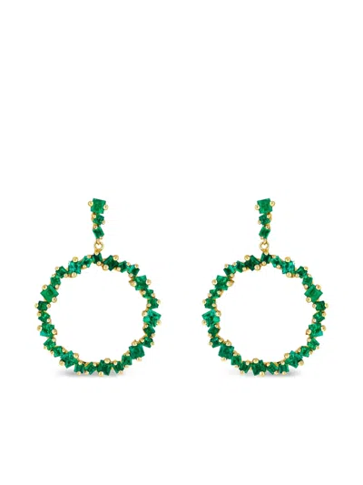 Suzanne Kalan 18k Yellow Gold Emerald Hollow Drop Earrings In Green