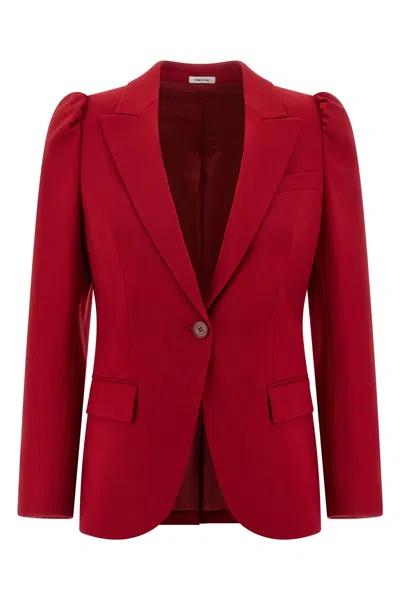 Alexander Mcqueen Mcqueen One-button Wool Grain De Poudre Jacket In Red