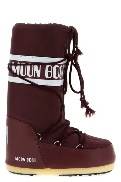 Moon Boot Burgundy Nylon And Synthetic Leather Icon Boots In Burgundy