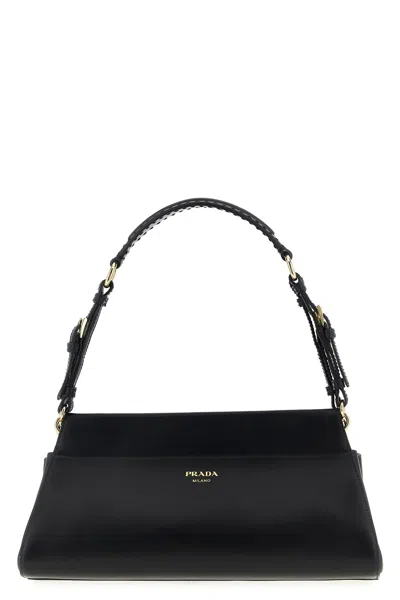 Prada Chic Top Handle Shoulder Bag With Gold Hardware In Black