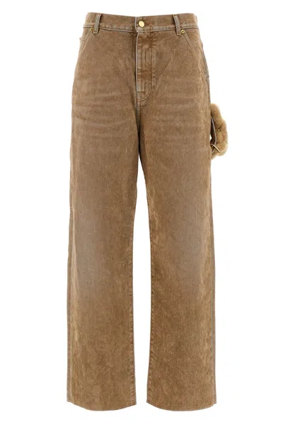 Darkpark Side-embellishment Bleached Wide-leg Jeans In Brown