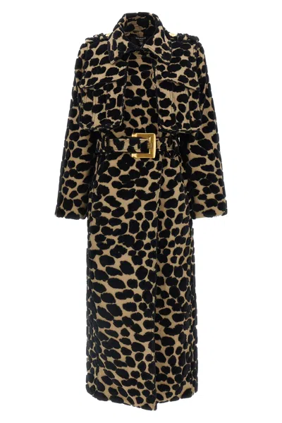 Balmain Leopard Jacquard Trench Coat Coats And Trench Coats Multicolor In Black