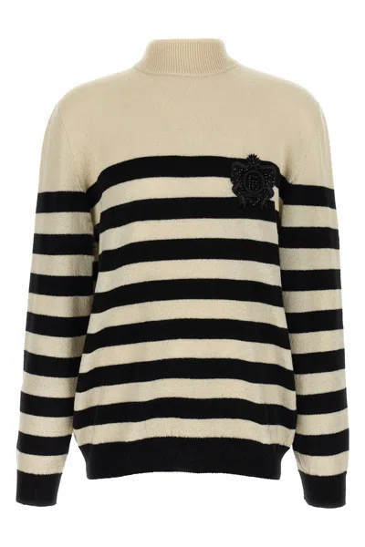 Balmain Striped Sweater With Ribbed Cuffs And Hem In Neutral