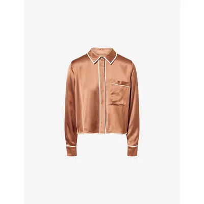 Twp Womens Argan Oil Sleepover Long-sleeves Woven Pyjama Top In Brown