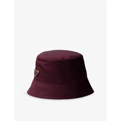 Prada Logo-plaque Nylon Bucket Hat In Red