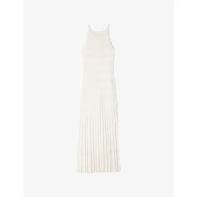Sandro Womens Ecru Beaded Sleeveless Woven Maxi Dress In White