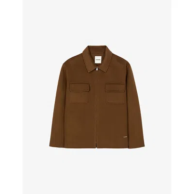 Sandro Mens Tobacco Brown Chest-pocket Zip-fastened Wool-blend Jacket In Brown