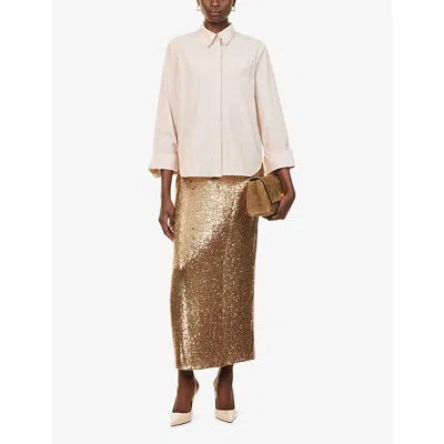 Twp Womens Honey Gwyneth Sequin Stretch-woven Maxi Skirt In Gold