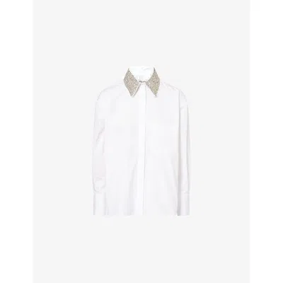 Twp Soon To Be Ex Crystal Collar Crop Button-up Shirt In White