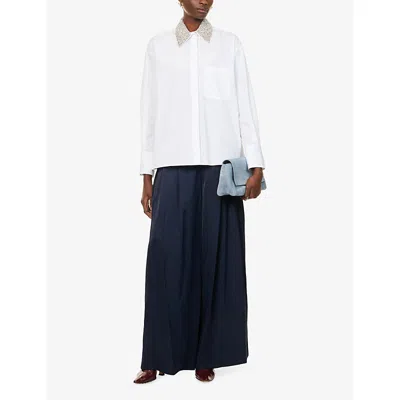 Twp Soon To Be Ex Crystal Collar Crop Button-up Shirt In White