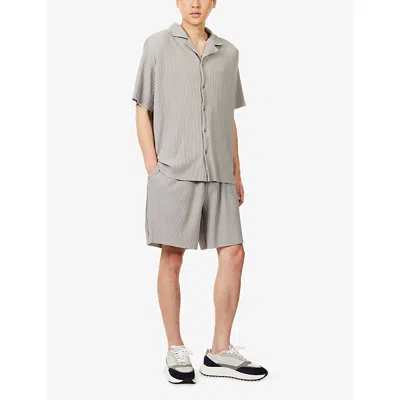Belier Mens Grey Resort Pleated Stretch-woven Shirt In Gray