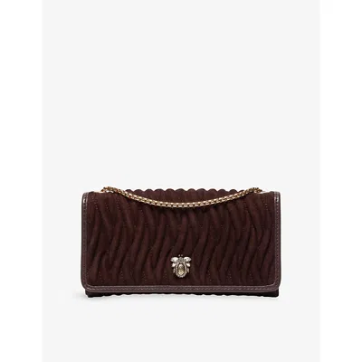 Dune Womens Dark Brown Suede Strong Bug-embellished Suede Cross-body Bag In Brown