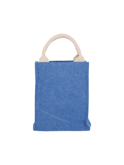 Marni Shopper Bag With Shoulder Strap And Top Handles In Blue