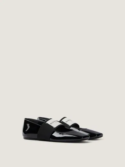 Givenchy Sliced Square Label Patent Leather Ballerina Flats In Black