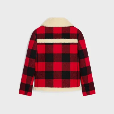 Celine Red And Black Caban Shearling Wool Jacket In Multi