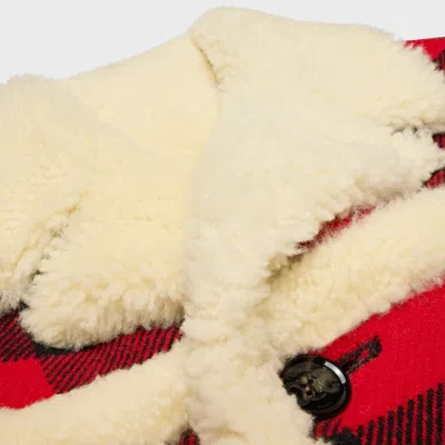 Celine Red And Black Caban Shearling Wool Jacket In Multi