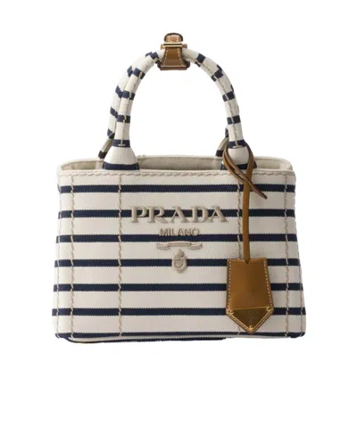 Prada Mini Handbag With Striped Design And Tag In Brown