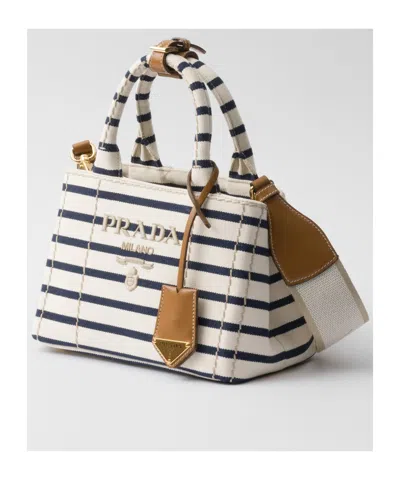 Prada Mini Handbag With Striped Design And Tag In Brown