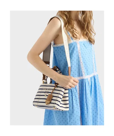 Prada Mini Handbag With Striped Design And Tag In Brown