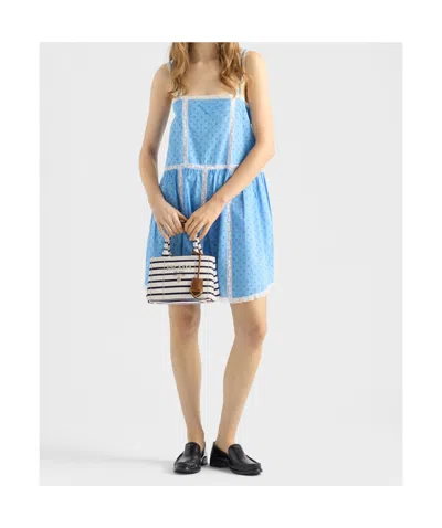 Prada Mini Handbag With Striped Design And Tag In Brown