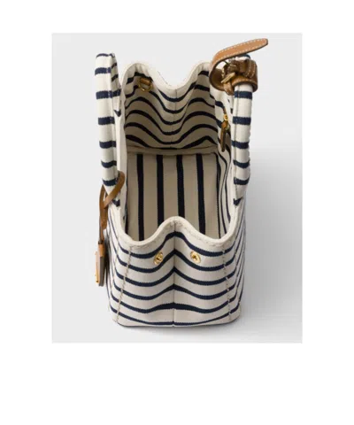 Prada Mini Handbag With Striped Design And Tag In Brown