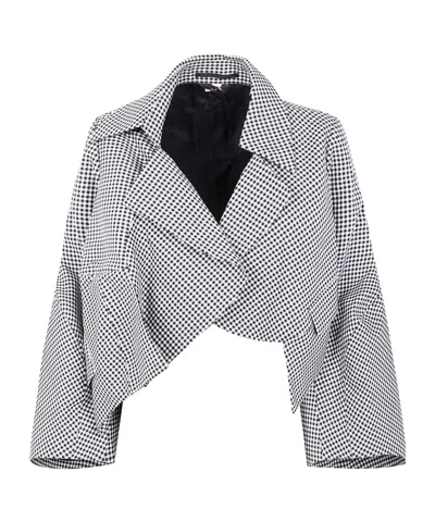 Comme Des Garçons Cropped Checkered Jacket Wide Sleeves In Gray