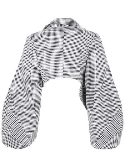 Comme Des Garçons Cropped Checkered Jacket Wide Sleeves In Gray