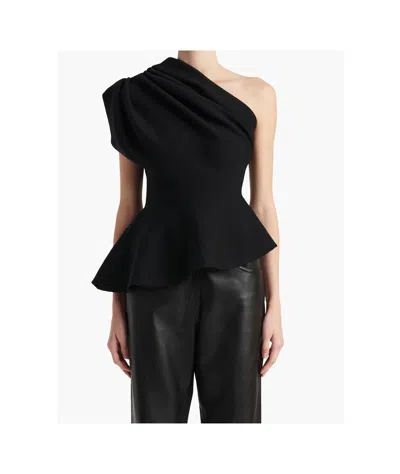 Khaite Aimee Asymmetric One-shoulder Wool-blend Peplum Top In Black