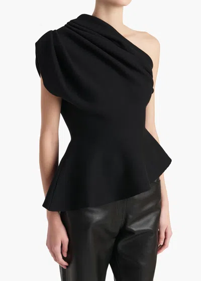 Khaite Aimee Asymmetric One-shoulder Wool-blend Peplum Top In Black