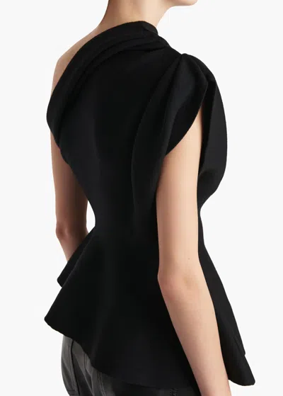 Khaite Aimee Asymmetric One-shoulder Wool-blend Peplum Top In Black