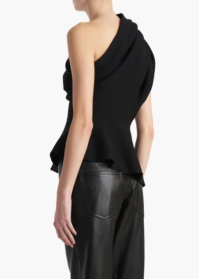 Khaite Aimee Asymmetric One-shoulder Wool-blend Peplum Top In Black