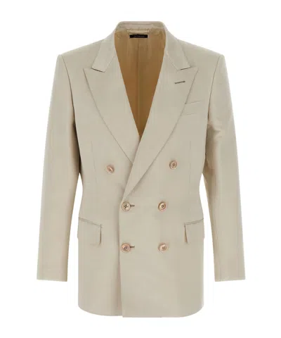 Tom Ford Double-breasted Tailored Blazer Featuring Back Vent In Neutral
