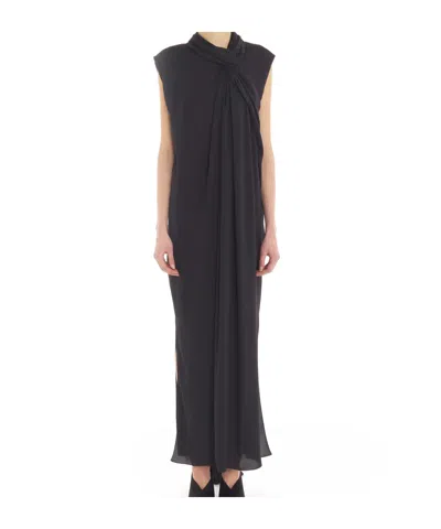 Lanvin Draped Crepe De Chine Maxi Dress In Black