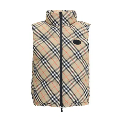 Burberry Sleeveless Down Jacket Featuring Check Pattern In Multi